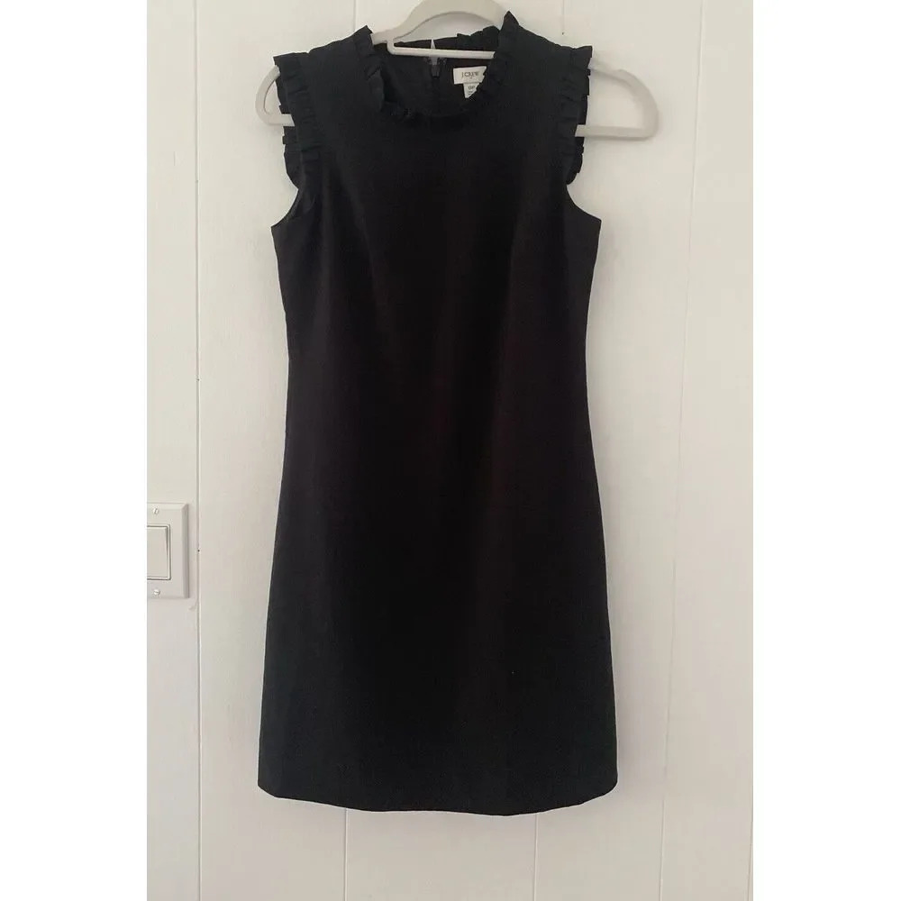 J. Crew Factory Ruffleneck Suiting Dress Women's Size 0P in Black New With Tags